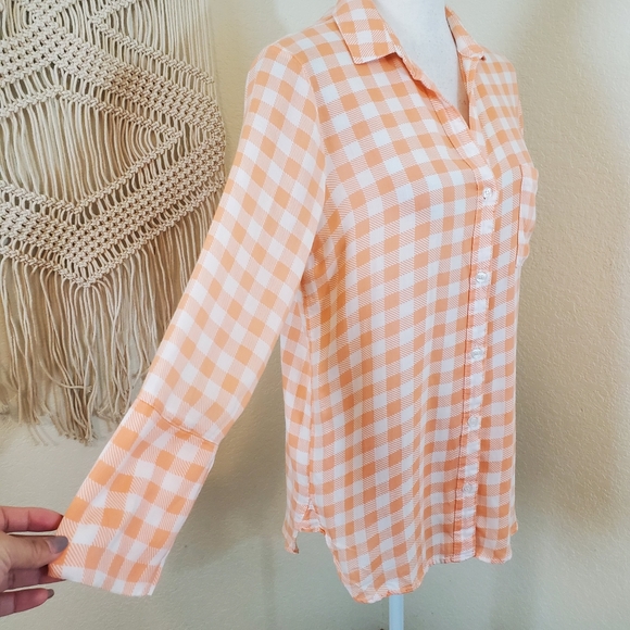 Bella Dahl Orange Gingham button down! Size Medium. - Picture 3 of 9